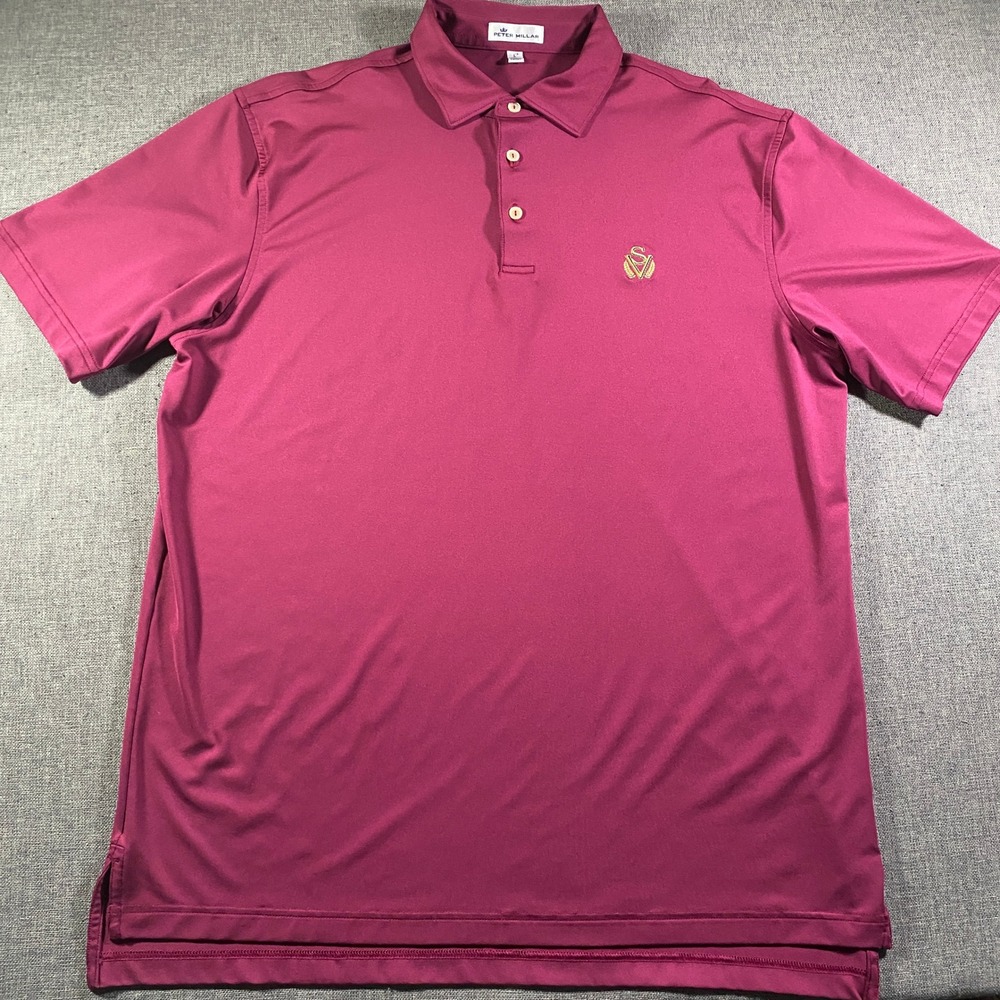 Peter Millar Mens Large Burgundy Golf Polo Shirt Performance Embroidered Logo - Picture 2 of 8
